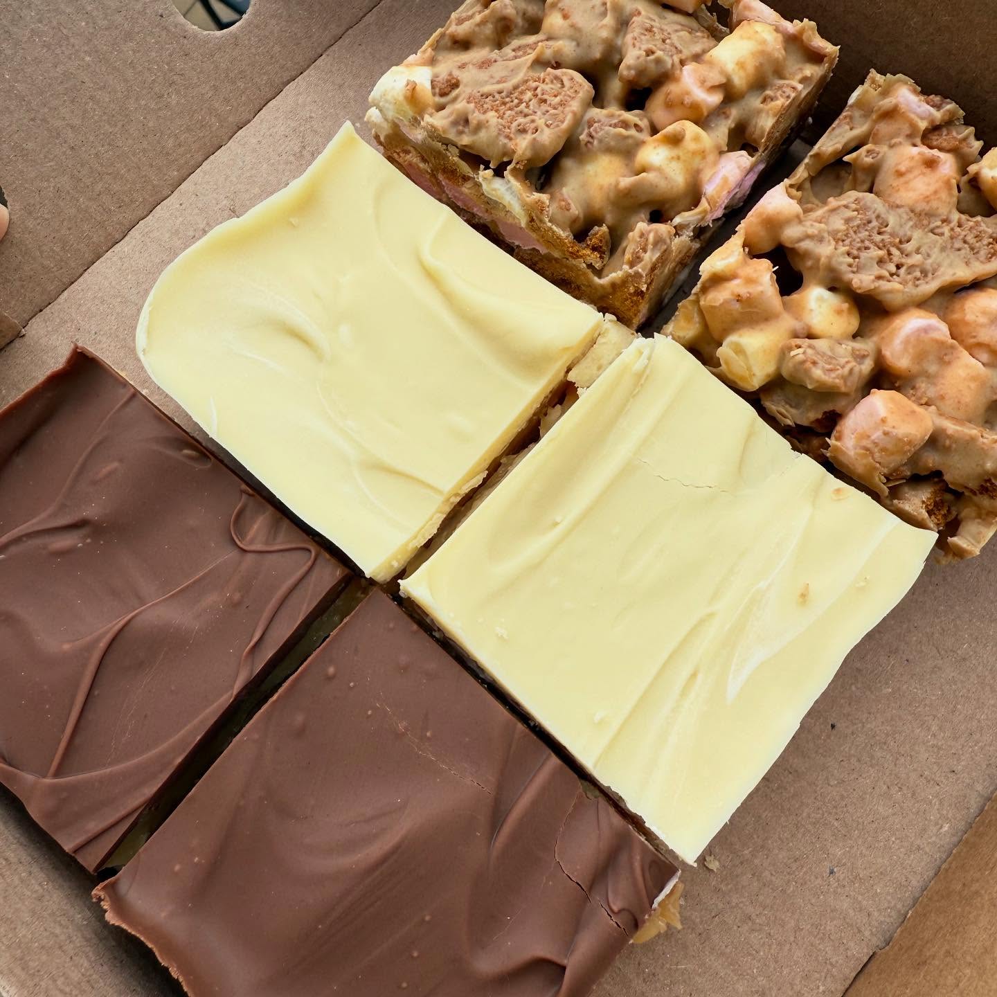 Selection of chocolate and white chocolate fudge