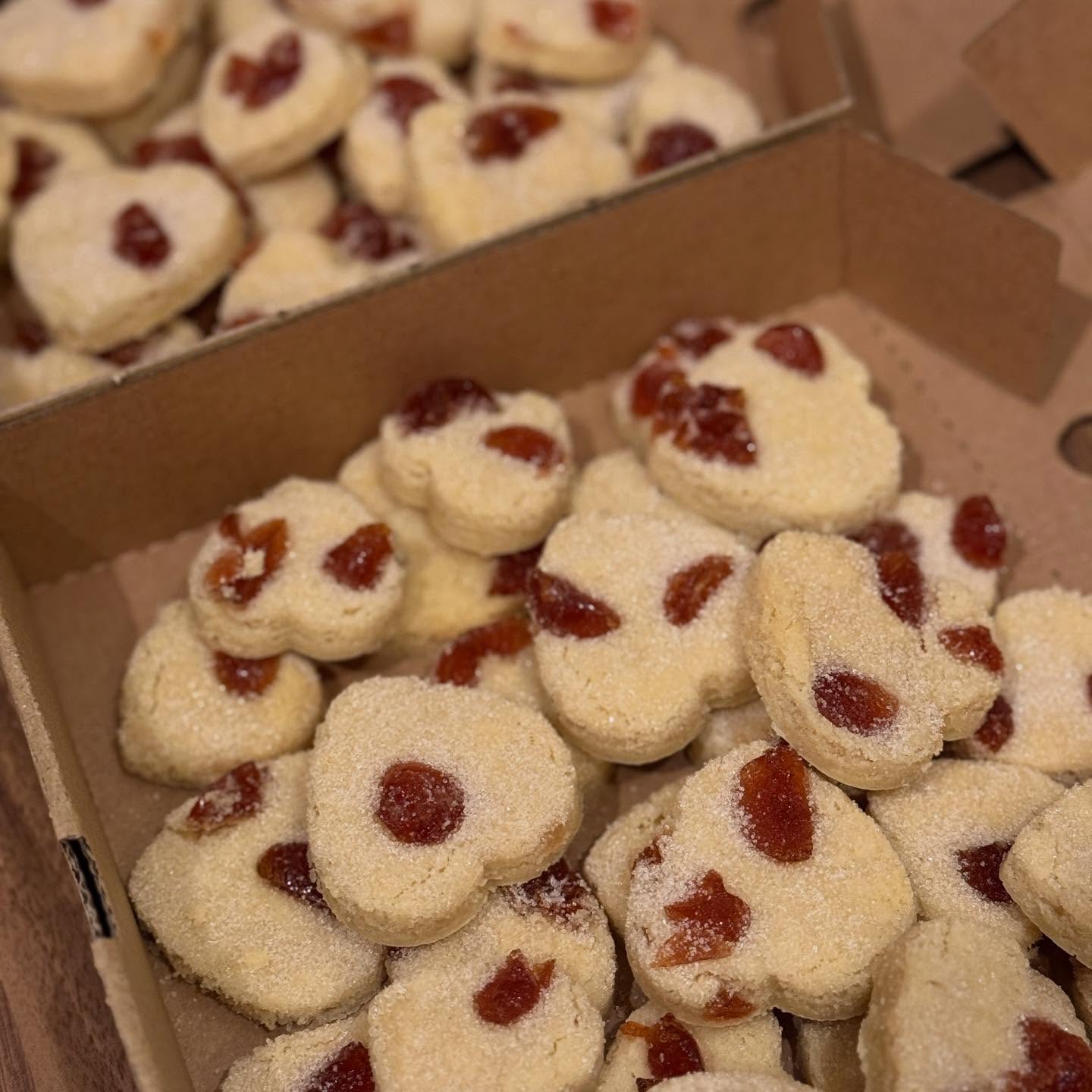 Heart-shaped jam biscuits